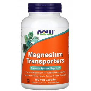 Магній для здоров`я нервової системи (5 форм Магнія), NOW, Magnesium Transporters - 180 веган капс