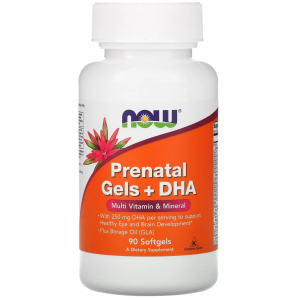 Комплекс вітамінів і мінералів + Омега-3 для вагітних, NOW, Prenatal multi with dha - 90 гель капс