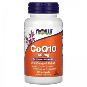 Коензим Q10 + Омега-3 і Лецитин, NOW, CoQ10 60 мг  with Omega-3 - 60 гель капс