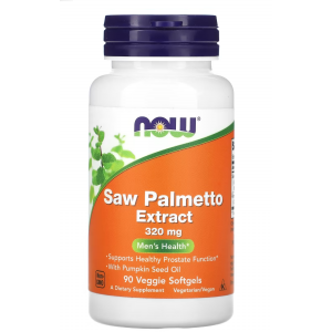 Со Пальметто екстракт + Олія з насіння гарбуза, NOW, Saw Palmetto Extract 320 мг - 90 гель капс