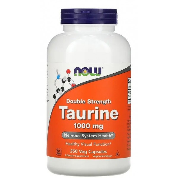 Л-Таурин (двойная концентрация) 1000 мг, NOW, Taurine 1000 мг - 250 веган капс