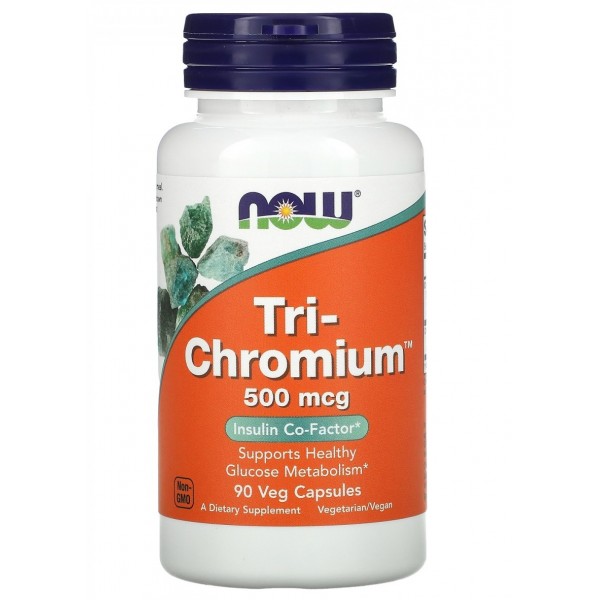 Хром (Піколінат, Хелат, Полінікотінат) + Кориця, NOW, TRI-Chromium 500 мг+Cinnam - 90 веган капс