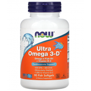 Риб'ячий жир з високою концентрацією Омега-3 (600 EPA / 300 DHA) та вітаміном Д3, NOW, Ultra Omega-3-D 