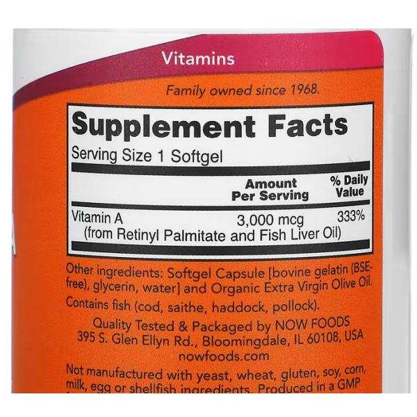 Ретинол, Вітамін А, NOW, Vitamin A 10000 МО