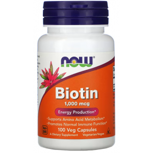 Биотин (Витамин В7), NOW, BIOTIN 1000 мкг 