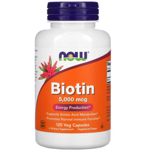 Биотин (Витамин В7), NOW BIOTIN 5000 мкг 120 веган капс