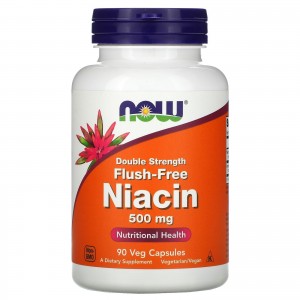 Ниацин (Витамин В3) + Инозитол, NOW, Flush-Free Niacin 500 мг - 90 веган капс