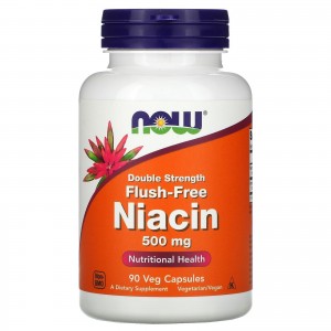 Ніацин (Вітамін В3) + Інозітол, NOW, Flush-Free Niacin 500 мг - 90 веган капс