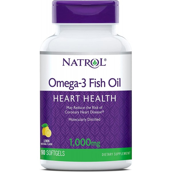 Омега-3 со вкусом лимона, Natrol, Omega-3 Fish Oil 1000 мг - 90 гель капс