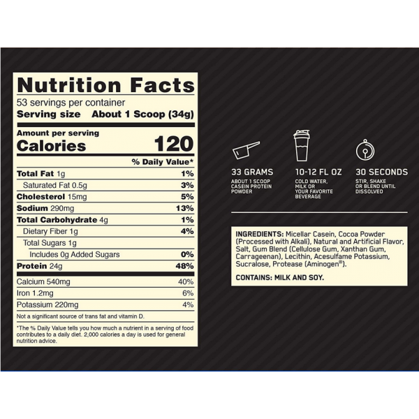 Казеиновый протеин, Optimum Nutrition, 100% Gold Standard Casein - 1,81 кг