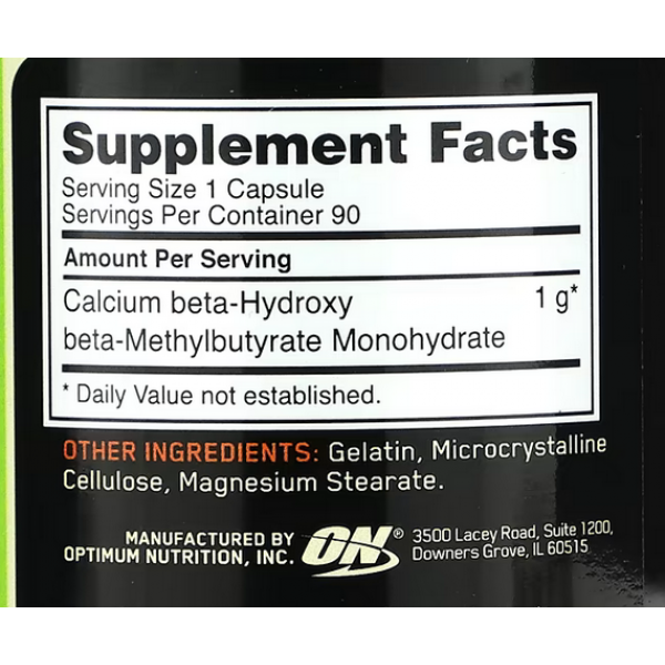 Бета-гідроксиметилбутират,  Optimum Nutrition, HMB 1000 мг - 90 капс