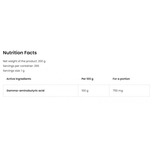Гамма-аміномасляна кислота чиста (без ароматизаторів, в порошку), OstroVit, GABA - 200 г