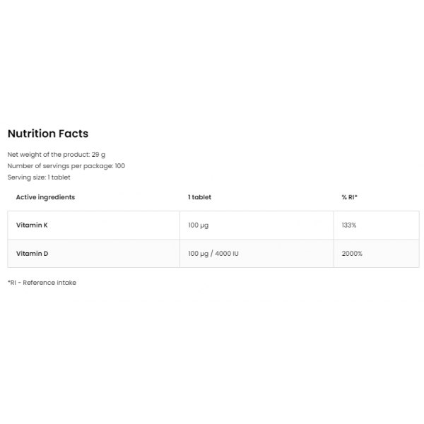 Витамин Д3 4000 МЕ + К2, OstroVit, Vitamin D3 4000 + K2 - 100 таб