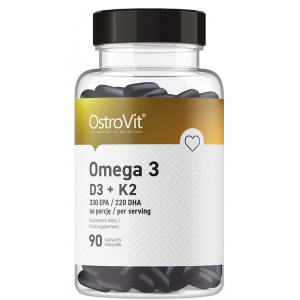 Омега 3 з вітамінами D, E, K2, OstroVit, Omega 3 D3+K2 - 90 гель капс