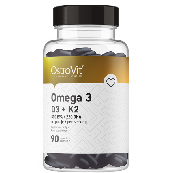 Омега 3 з вітамінами D, E, K2, OstroVit, Omega 3 D3+K2 - 90 гель капс