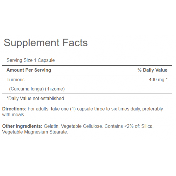 Куркума (коріння), Puritan's Pride, Turmeric Curcumin 400 мг- 100 капс