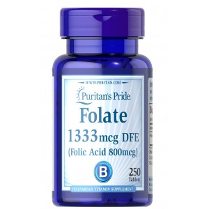 Фолат (Фолиевая кислота, Витамин В9), Puritan's Pride, Folic Acid 800 мкг- 250 таб