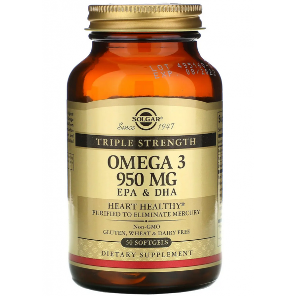 Висококонцентрована Омега-3 ЕПК/ДГК 950 мг, Solgar, Omega-3 EPA & DHA 950 mg - 50 гель капс