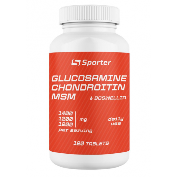 Глюкозамін, Хондроїтин, МСМ з Босвелією, Sporter, Glucosamine Chondritin MSM + Boswellia - 120 таб