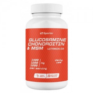 Глюкозамин, Хондроитин, МСМ + Витамин Д3, Sporter, Glucosamine Chondroitin + MSM + D3 Sporter - 120 таб