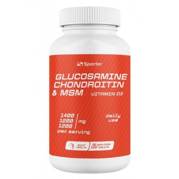 Глюкозамин, Хондроитин, МСМ + Витамин Д3, Sporter, Glucosamine Chondroitin + MSM + D3 Sporter - 120 таб