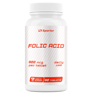 Фoлієва кислота 800 мкг (вітамін В9), Sporter, Folic Acid 800 мкг - 90 таб