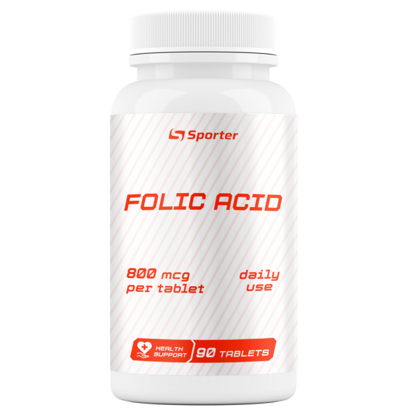 Фoлієва кислота 800 мкг (вітамін В9), Sporter, Folic Acid 800 мкг - 90 таб