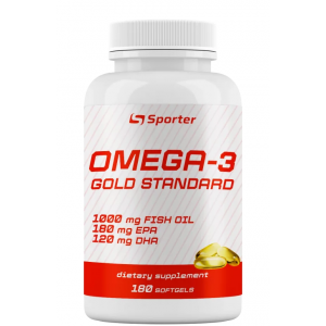 Омега 3 (рыбий жир) + витамин Е, Sporter, Omega-3 Gold Standard - 180 гель капс