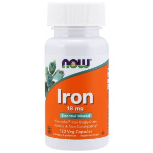 Железо (бисглицинат железа), NOW, Iron 18 мг - 120 капс