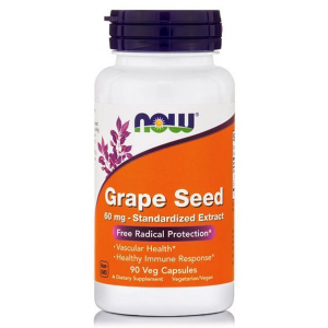 Экстракт виноградных косточек, NOW, Grape Seed Anti 60 мг - 90 веган капс 