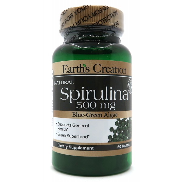 Спіруліна, Earths Creation, Spirulina 500 мг - 60 таб