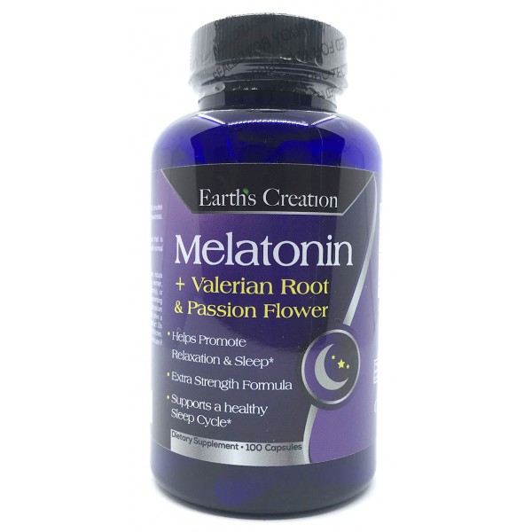 Комплекс для сну з мелатоніном і валеріаною, Earths Creation, Melatonin + Valerian Root & Passion Flower - 100 капс